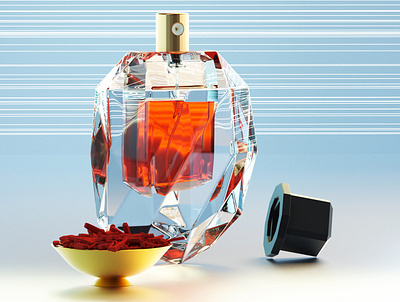 Saffron 3d rendering cinema4d glass bottle illustration perfume product design product rendering xparticles