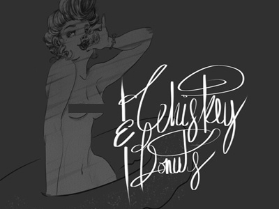 Whiskey + Donuts bw donut illustration lettering photoshop pinup typography whiskey