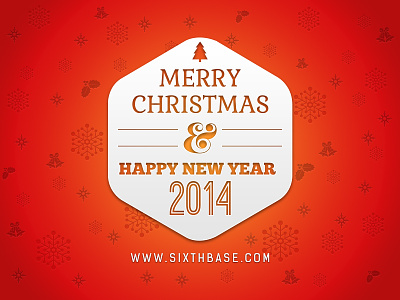 Merry Christmas & Happy New Year 2014 ampersand festival festive hexagon merry christmas new year red sixthbase snow flakes typography white