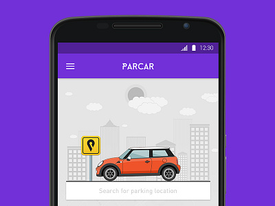 Parcar app concept android app car concept illustration mini mini cooper parking purple search ui