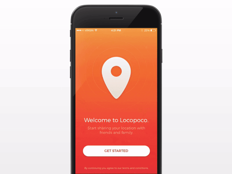 Locopoco Onboarding Concept app colourful fconnect location location services locopoco login map onboarding otp signup social share
