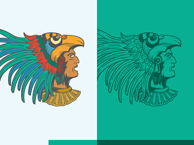 Aztec aztec azteca color flat green illustration lines mexico warrior