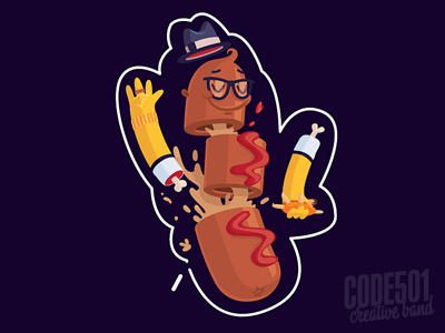 Mr.Sausage character code501 dead hotdog illustration sausage sticker