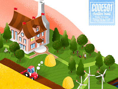 Isometric Illustration code501 farm field illustration people texture