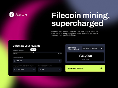 FilMine - Landing page blockchain filecoin gradient graphic design landing miners mining web web design web3 yellow