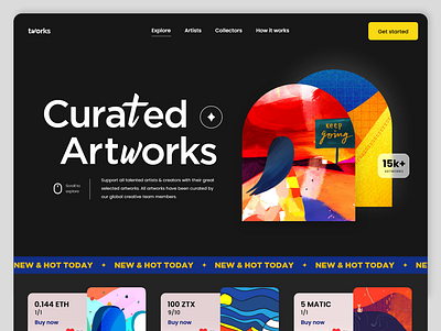 tworks dark design graphic design header illustration landing page layout nft ui web design website