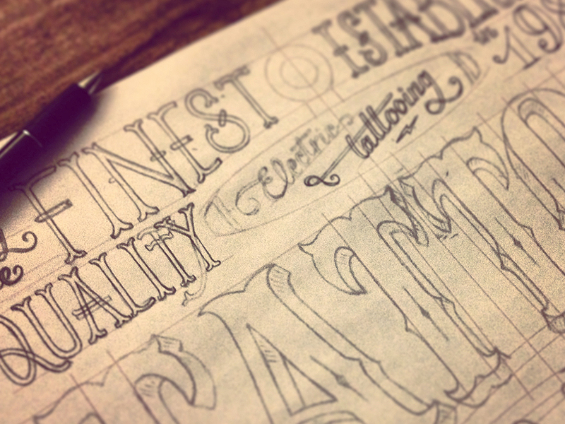 Sketch for a tattoo studio painted sign by Adrián Pérez on Dribbble