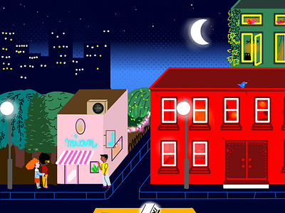 City at night graphic design illustration krita