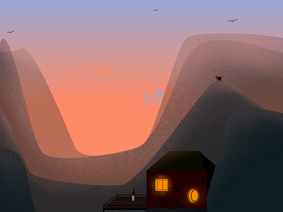 The Cévennes illustration krita landscape sunset wacom