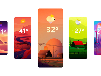 Weather Card adobe xd card carosuel degree illustration landscape sun ui ux ui ux weather web design
