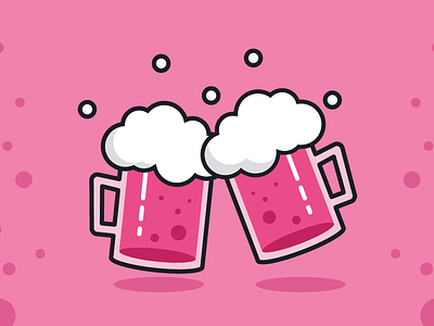 Hello Dribbble! beer cheers debut hello illustration pink