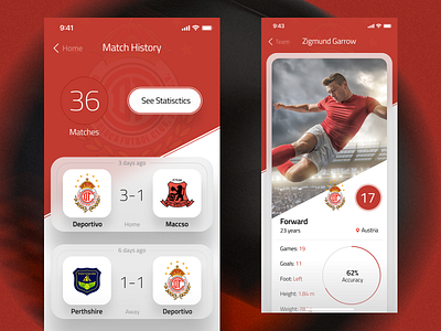 Football Club App app clean football football app football club ios mobile simple ui ux