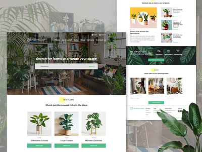 Homepage for plant shop add to cart blog section delivery ecommerce footer homepage instagram items main banner main manu plants plantshop products search sections shop socials tiles top menu ui design
