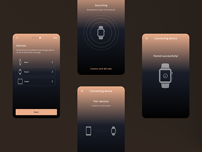 Connect devices on mobile connect device connecting dark mode devices light mode mixed mode mobile onboarding orange pairing