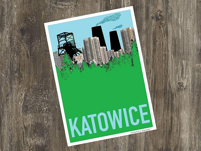 Katowice collage illustration postcard