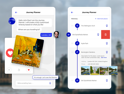 Conversational UI - Travel itinerary conversational ui itinerary mobile app visual design