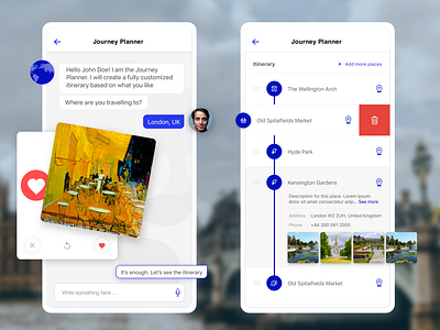 Conversational UI - Travel itinerary