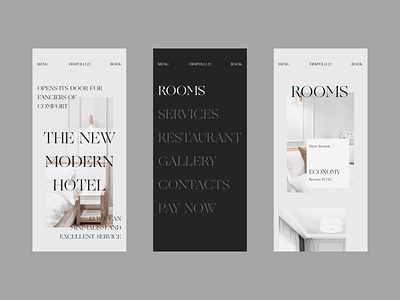 Hotel Mobile Website Design Experiment branding clean concept design fashion flat hotel business hover effect layout minimal interface mobile mobile responsive product promo website simple smooth transition typography ui ux vector zajno