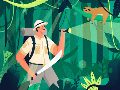 Jungle Adventure 🦁 anventure branding clean cute flat design forest fun funny garden green illustration jungle leaf people simple texture tree ui ux vector web site