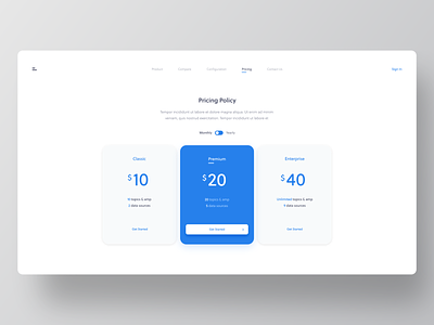 Pricing Policy UI Design branding button card colours dashboad design hover minimal plans price pricing select selection toggle typography ui