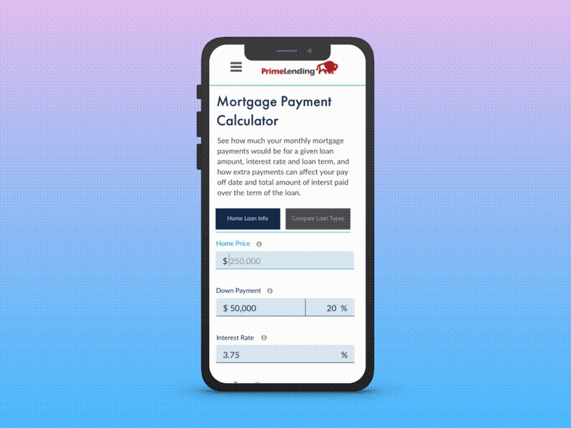 Daily UI #4 - Mortgage Payment Calculator adobexd animation animation 2d animation design app calculator app calculator ui dailyui ui ui animation user experience user research