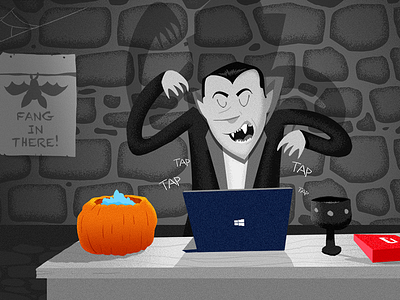 Dracula loves his Computer time bat computer dracula halloween illustration illustrations microsoft photoshop pumpkin scary