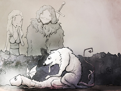 Game Of Thrones daenerys dragon gameofthrones illusign illustration jonsnow wolf