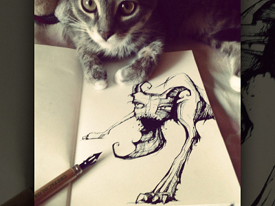 Cat art bat cat drawing grotesque illusign illustration ink meau painting sketchbook