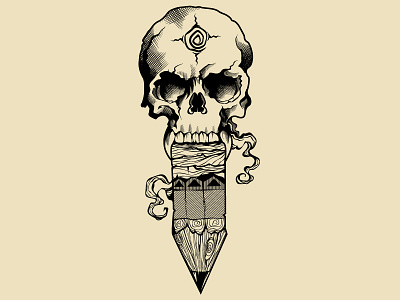 Skullpen concept dealing design illustration lines skull t shirt vector art