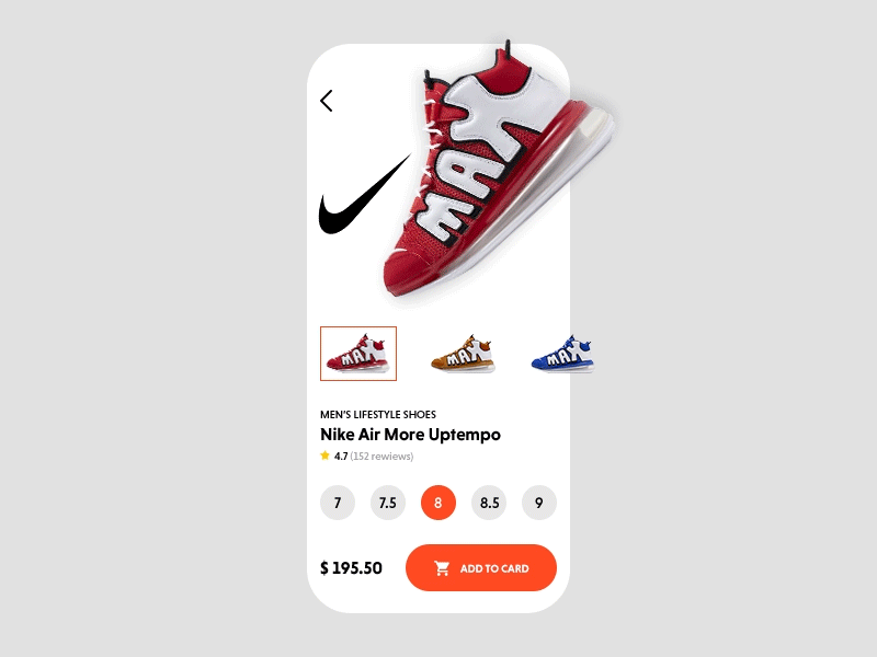 Sneakers concept / Daily 007 animation app colors concept dailyui design interface ios mobile nike sneakers store typography ui ux web webdesign