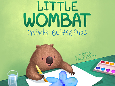 Little Wombat Paints Butterflies animal bedtime character children colors cover cute design drawing illustration kids painting picture book story wombat