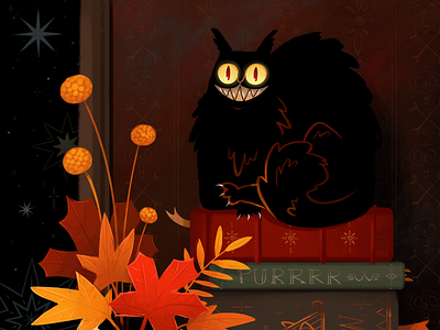 October Cat autumn black cartoon cat digital painting fall season halloween illustration