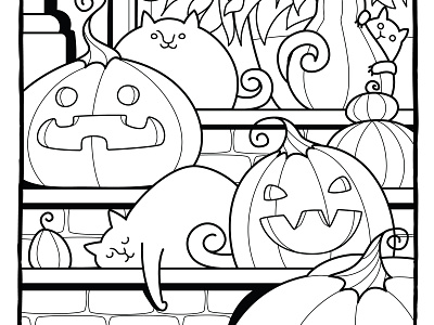 Cats coloring pages cartoon cat coloring pages halloween illustration pumpkin vector