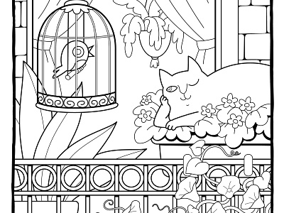 Cats coloring pages cartoon cat coloring pages cute flowers illustration vector