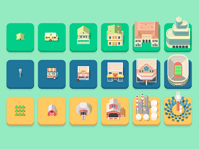 set of buildings for Matchy City game buildings city flat game art pieces top down vector