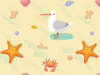 Beach seamless pattern bird crab illustration pattern sand seagul seamless seaside starfish vacation