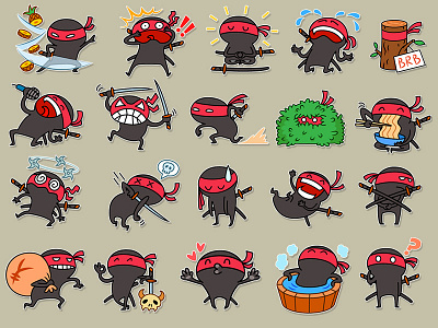 Ninja Stickers cartoon character emoticons illustration ninja stickers