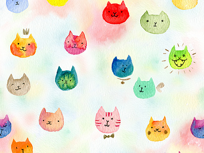 Cat confetti cats caturday illustration pattern seamless watercolor