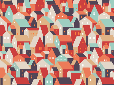 Little town buildings fabric geometric house pattern roof seamless town vector window