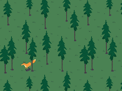 Lonely fox cartoon drawing forest fox green illustration nature pattern pine tree vector woods