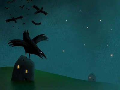 O, Ladushki birds crow house illustration lullaby night scary stars