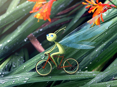 Bike ride bicycle bike fairy flowers grass illustration macro pixie rain ride tiny wings