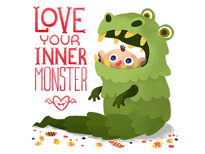 Inner Monster cartoon children costume dinosaur halloween illustration inspirational kid lizard monster quote
