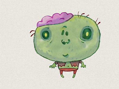 Friendly zombie brains character halloween illustration kid monster watercolor zombie