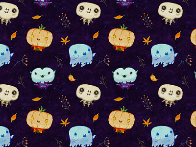 Monsters pattern autumn characters cute dracula ghost halloween illustration monster night pattern pumpkin seamless spooky vampire watercolor