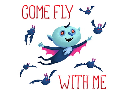 Come fly with me bat cartoon characcter cute dracula fly greetingcard halloween illustration monster sinatra song sticker undead vampire