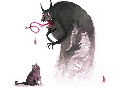 Drooling art cat cateater creepy death drooling illustration ink inktober monster