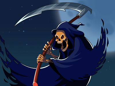 Grim reaper art cartoon character death desing evil game game asset halloween illustration monster reaper scary screaming scythe skeleton skull vector