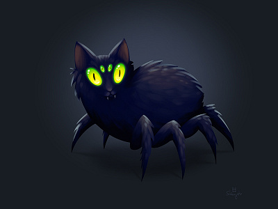 Spidercat cat character digital painting halloween illustration monster spider spidercat