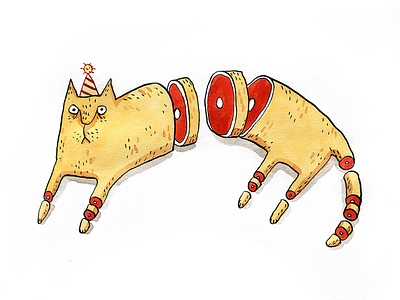 Birthday cat birthday cat chop horror illustration ink inktober meat